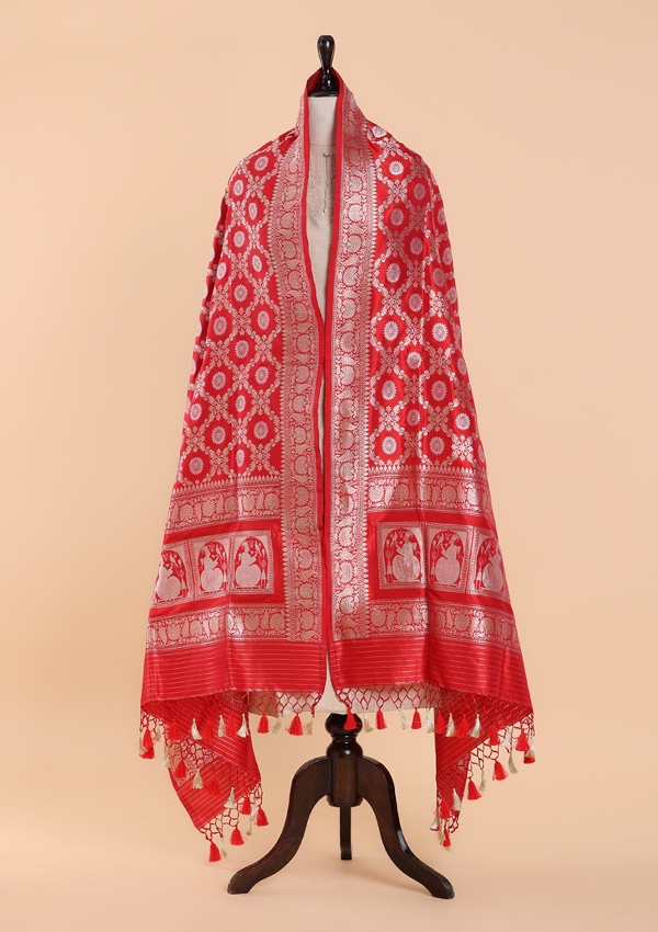 Red Jaal Dupatta in Silk