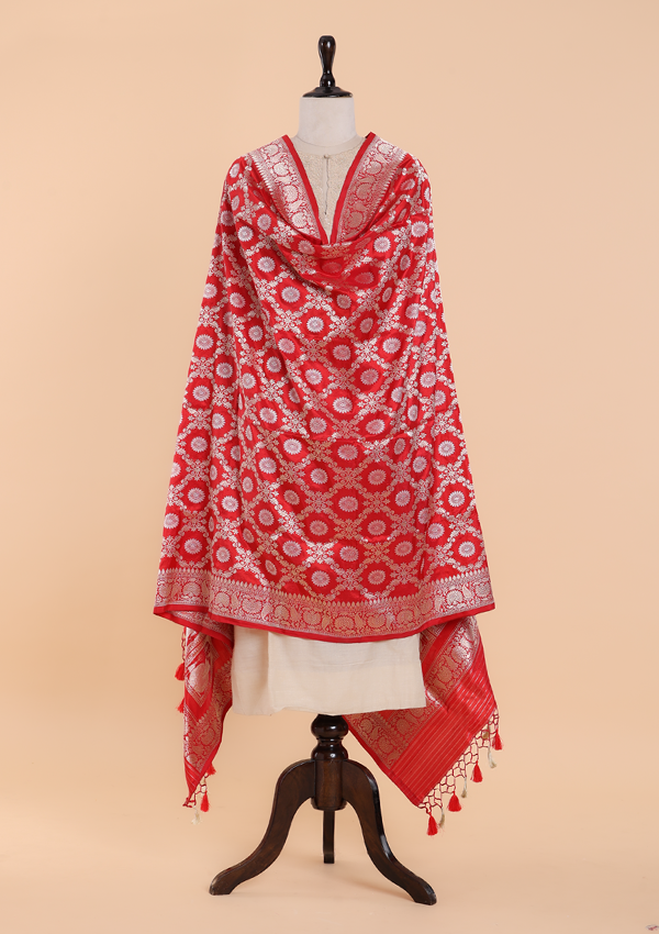 Red Jaal Dupatta in Silk