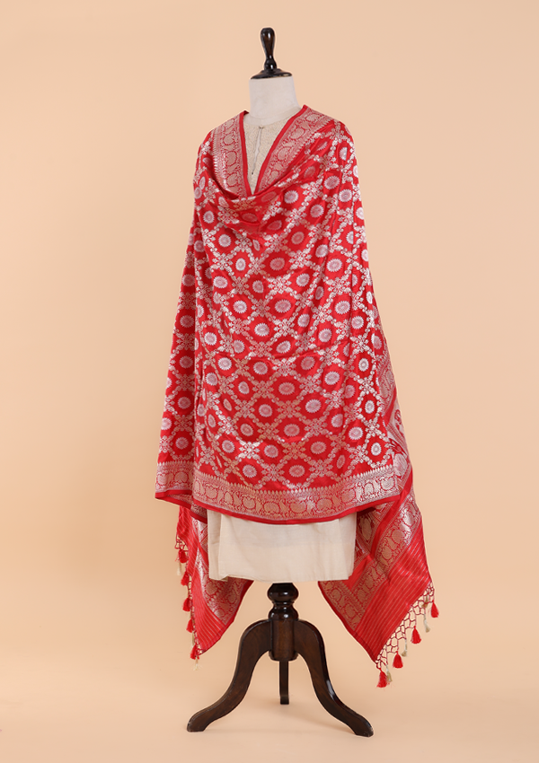 Red Jaal Dupatta in Silk