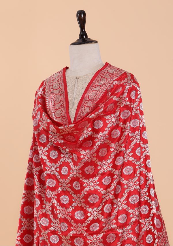 Red Jaal Dupatta in Silk