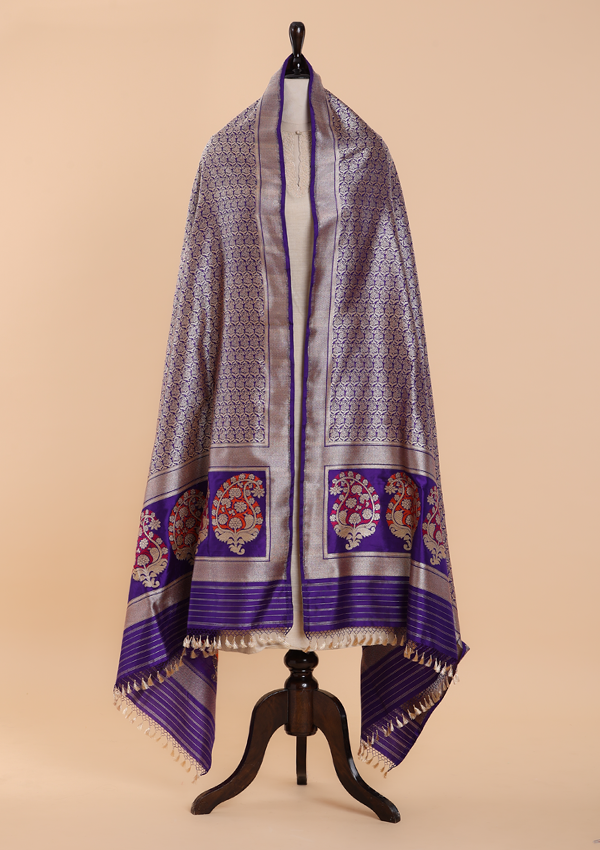 Purple Brocade Dupatta in Silk