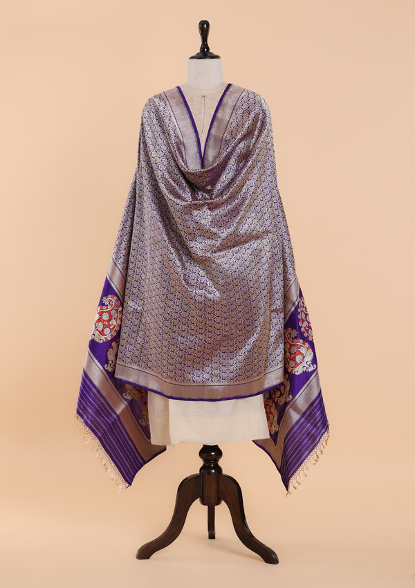 Purple Brocade Dupatta in Silk