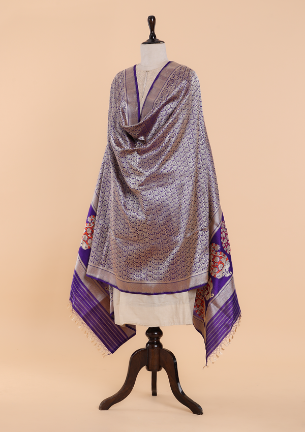 Purple Brocade Dupatta in Silk