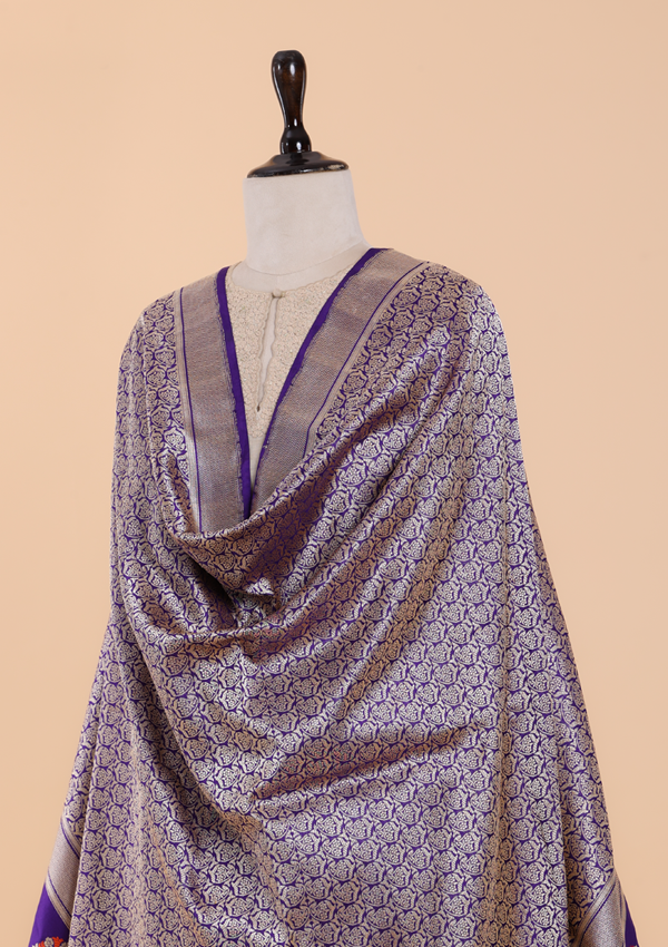 Purple Brocade Dupatta in Silk