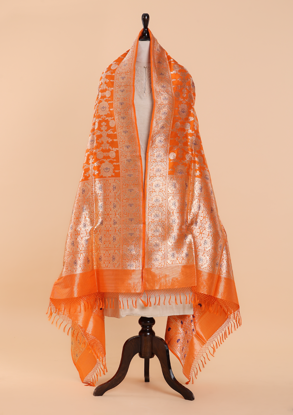 Orange Jaal Dupatta in Silk