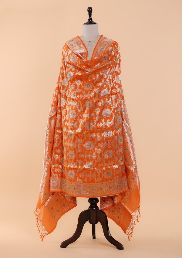 Orange Jaal Dupatta in Silk