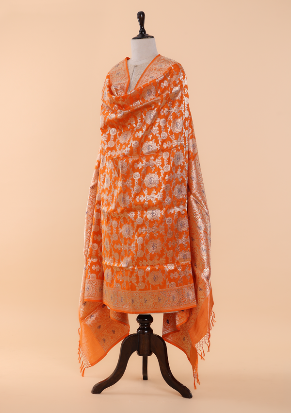 Orange Jaal Dupatta in Silk