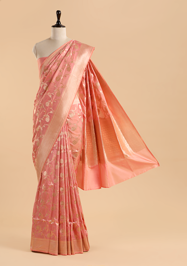 Gajar Pink Jaal Saree in Silk