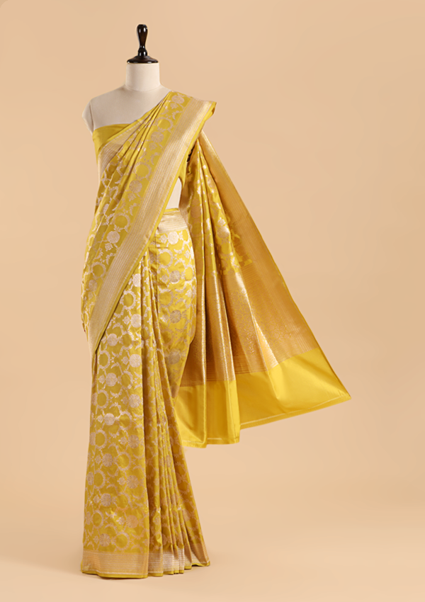 Olive Green Jaal Saree in Silk