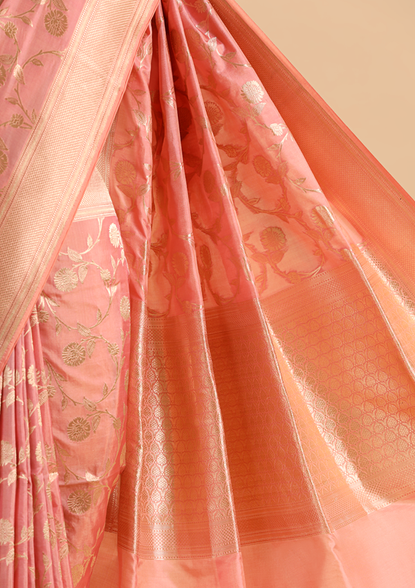 Gajar Pink Jaal Saree in Silk