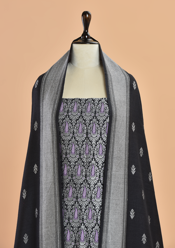 Black Brocade Dress in Georgette Tussar