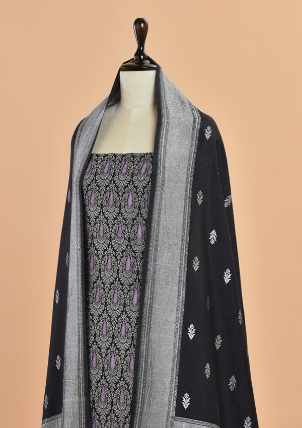 Black Brocade Dress in Georgette Tussar