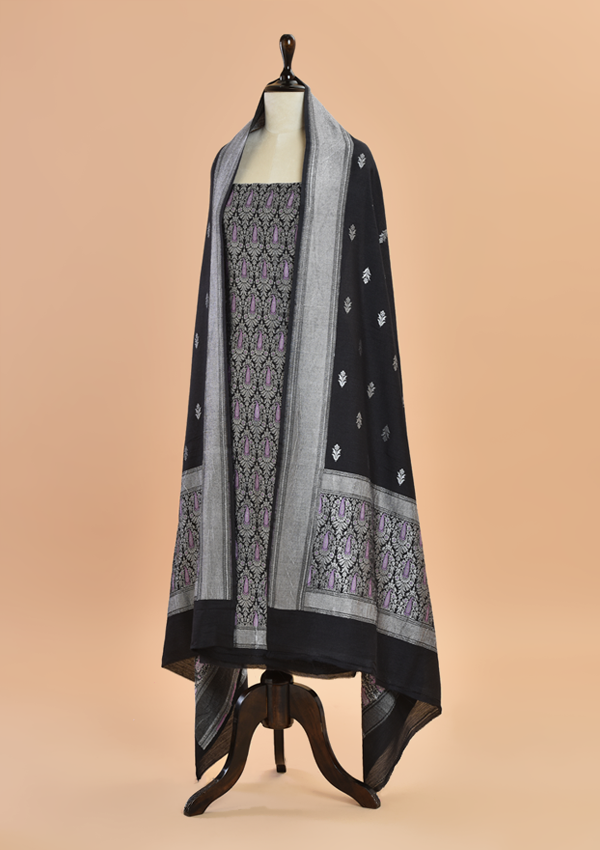 Black Brocade Dress in Georgette Tussar