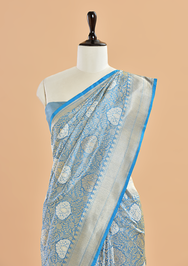 Cobalt Blue Brocade Saree in Silk