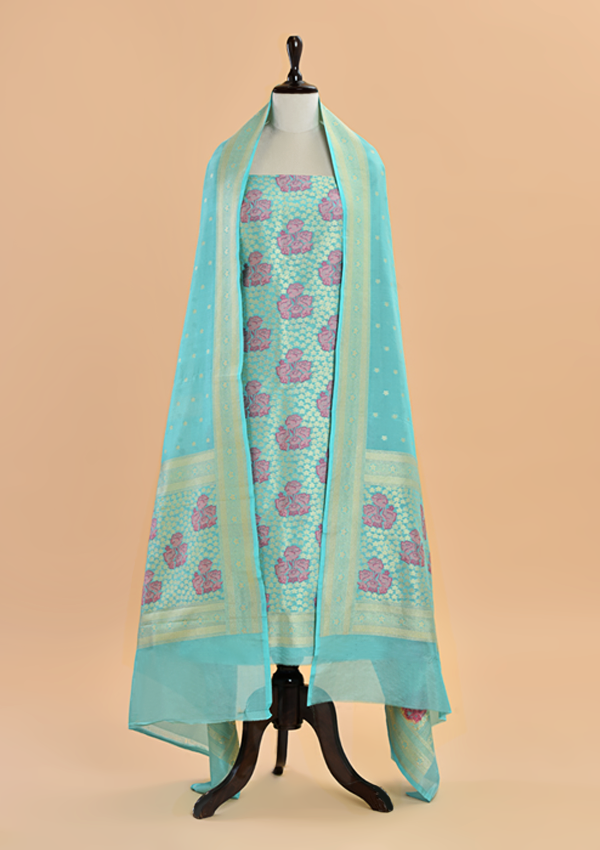 Firozi Brocade Dress in Silk