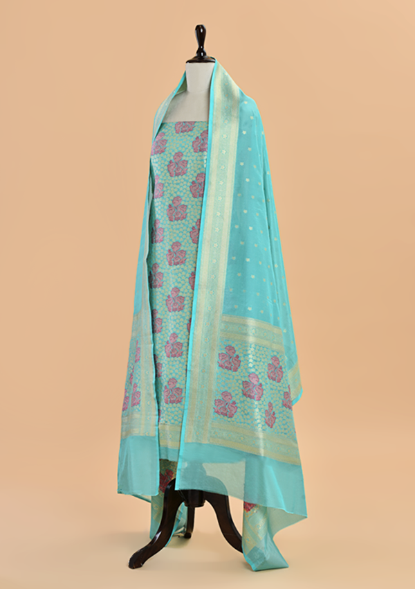 Firozi Brocade Dress in Silk