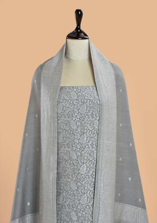 Grey Brocade Dress in Georgette Tussar