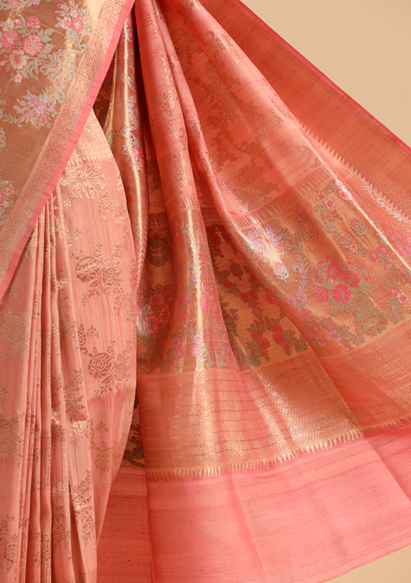 Peach Jaal Saree in Georgette Tussar