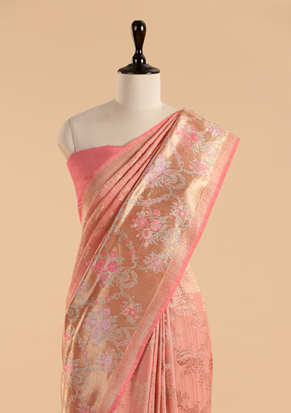 Peach Jaal Saree in Georgette Tussar