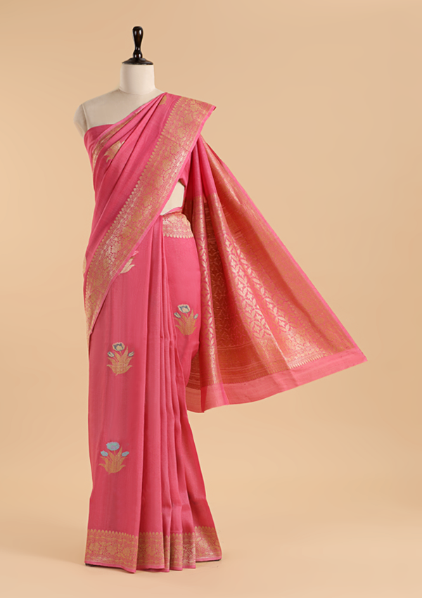 Gajar Pink Butta Saree in Georgette Tussar