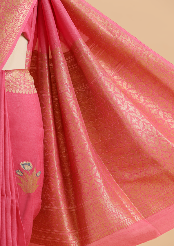 Gajar Pink Butta Saree in Georgette Tussar