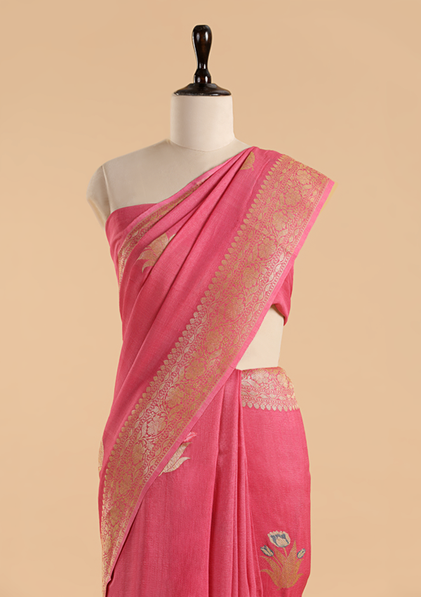Gajar Pink Butta Saree in Georgette Tussar