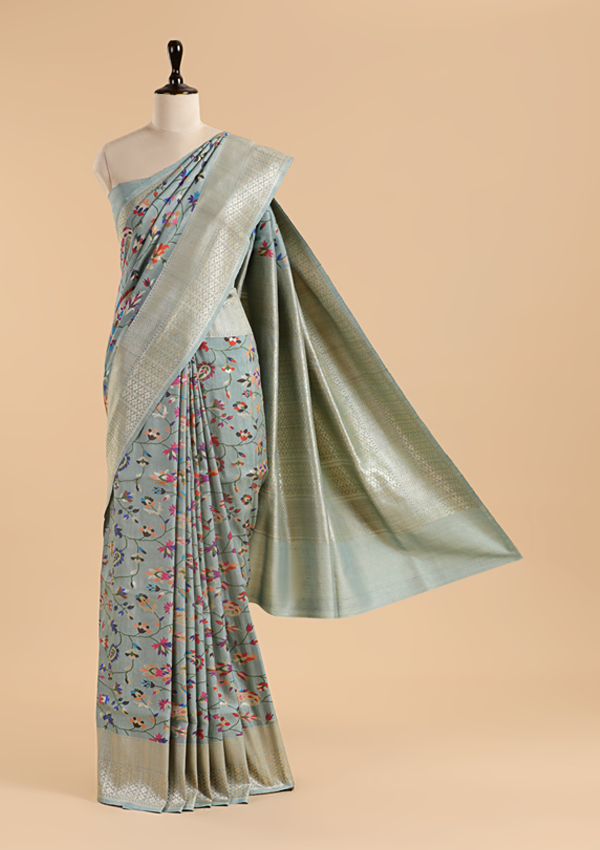 Sky Blue Jaal Saree in Georgette Tussar
