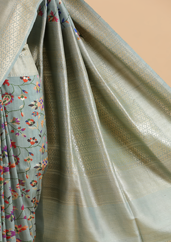 Sky Blue Jaal Saree in Georgette Tussar