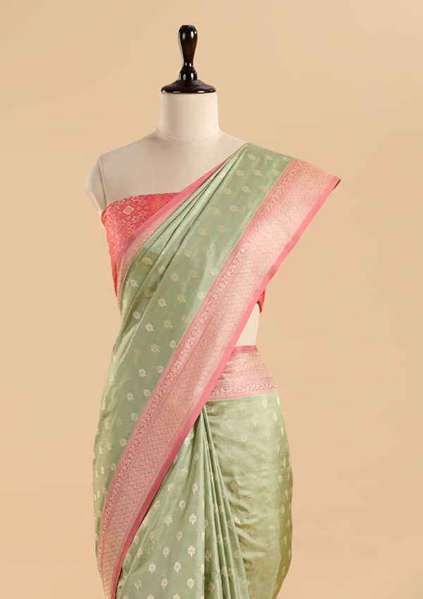 Pista Green Patola Pallu Saree in Silk