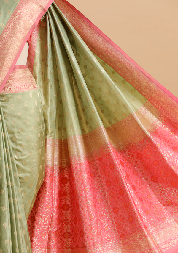Pista Green Patola Pallu Saree in Silk