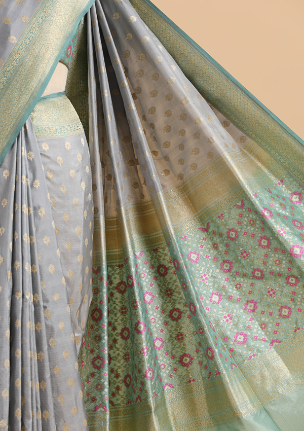 Sky Blue Patola Pallu Saree in Silk