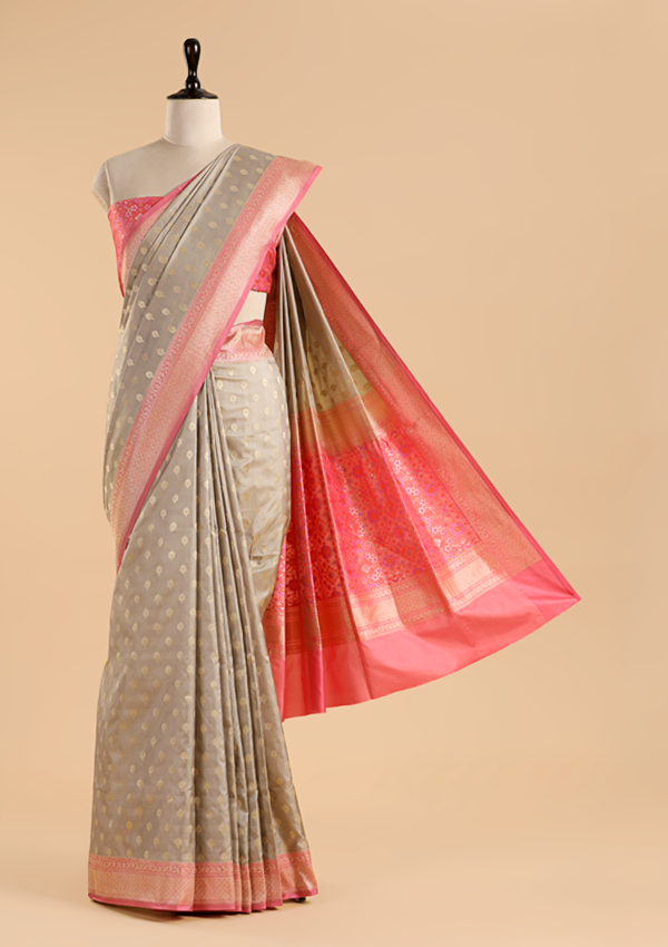 Grey Patola Pallu Saree in Silk