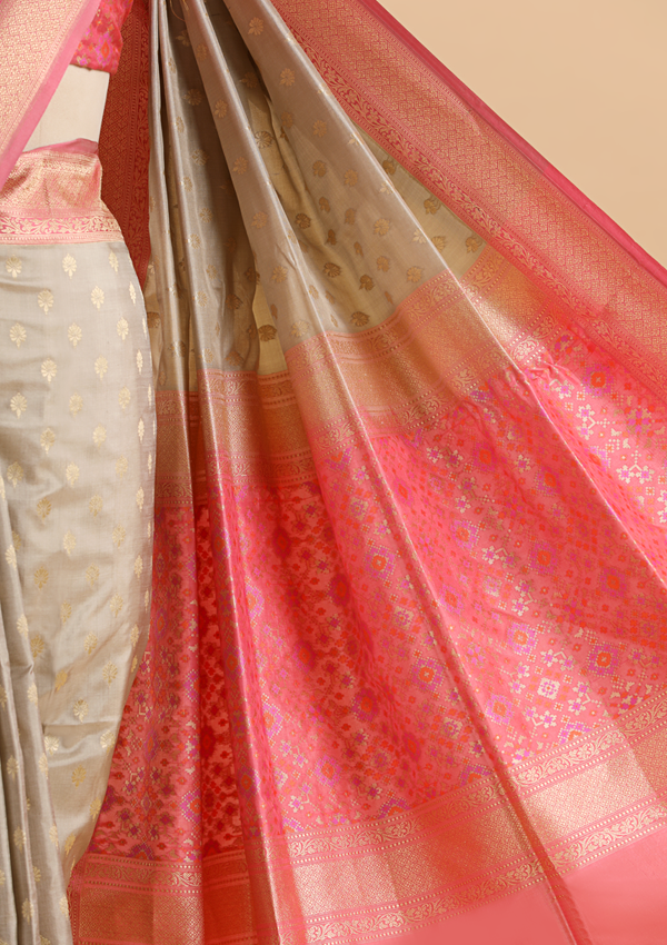 Grey Patola Pallu Saree in Silk