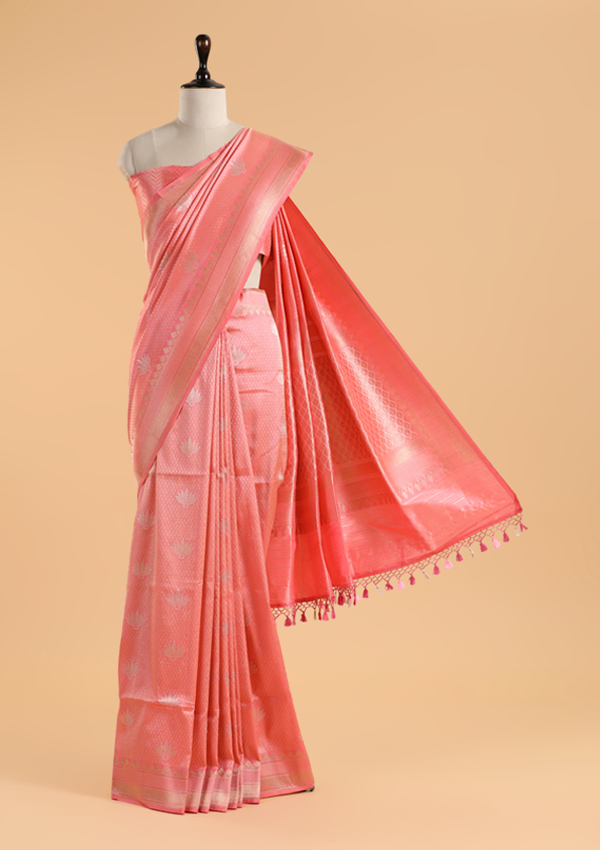 Pink Brocade Saree In Silk