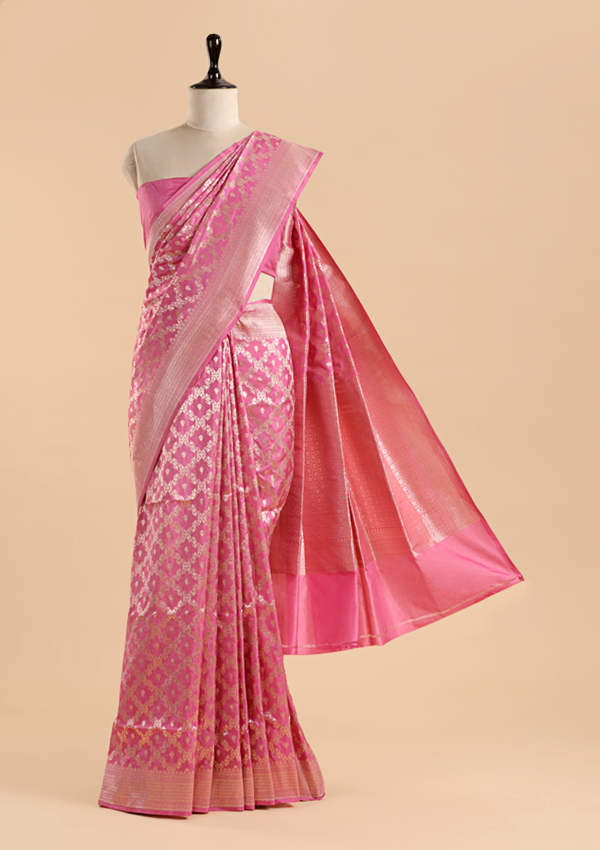 Pink Jaal Saree in Silk