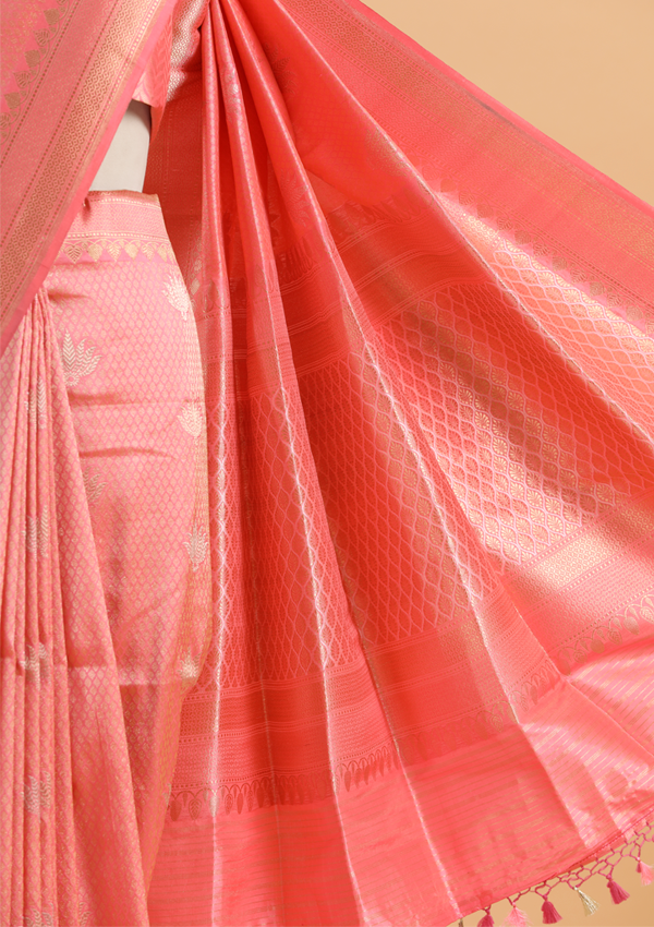 Pink Brocade Saree In Silk