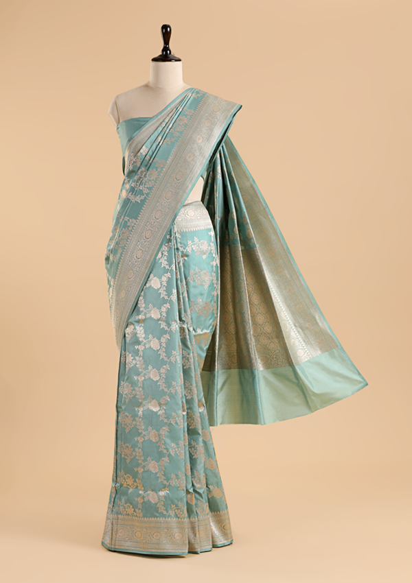Sky Blue Jaal Saree in Silk