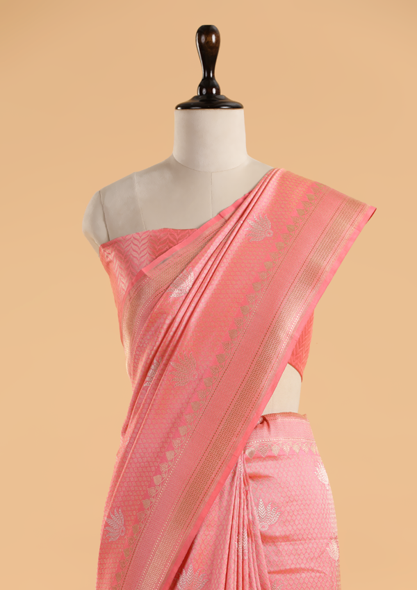 Pink Brocade Saree In Silk