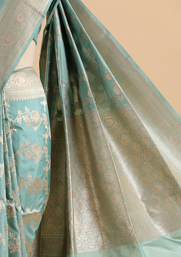 Sky Blue Jaal Saree in Silk