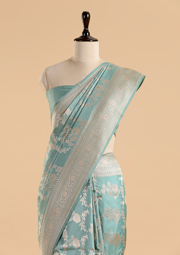Sky Blue Jaal Saree in Silk