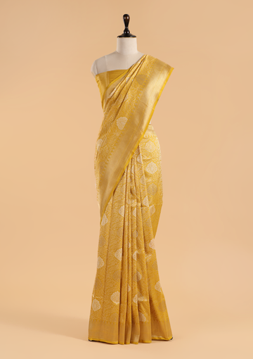 Yellow Brocade Saree In Silk