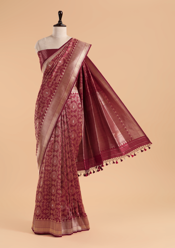 Maroon Brocade Saree In Silk