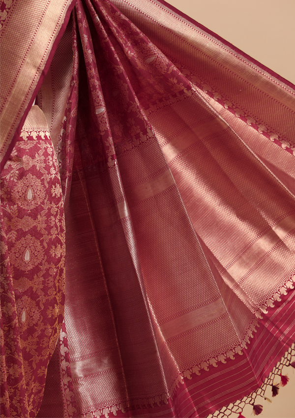 Maroon Brocade Saree In Silk