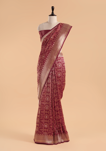 Maroon Brocade Saree In Silk