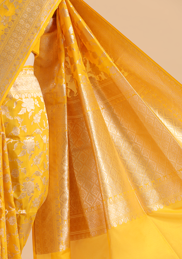 Golden Yellow Jaal Saree in Silk