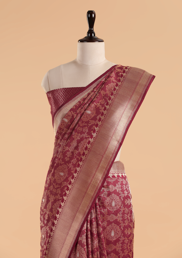 Maroon Brocade Saree In Silk