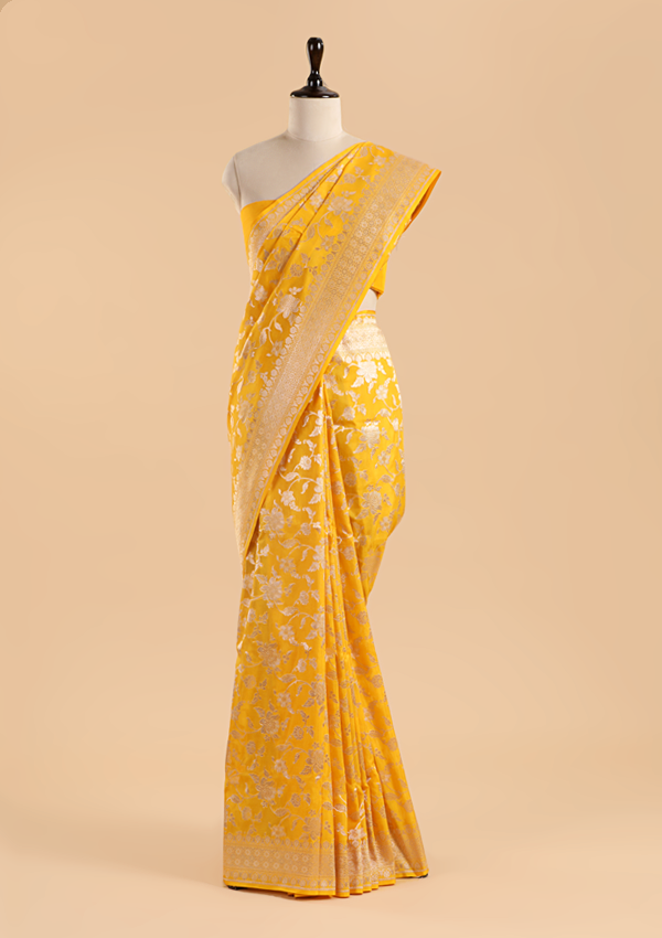 Golden Yellow Jaal Saree in Silk