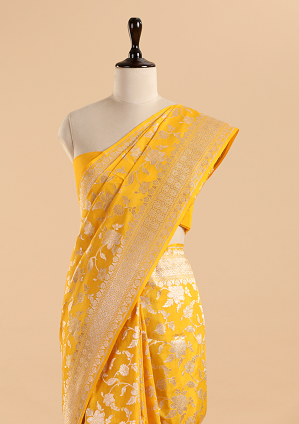 Golden Yellow Jaal Saree in Silk