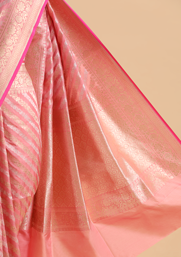 Light Pink Lehariya Saree in Silk