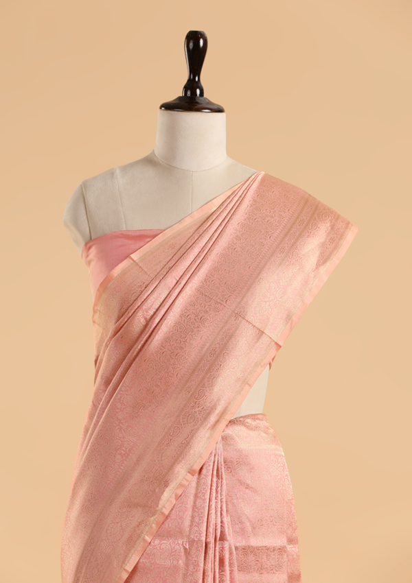Light Pink Brocade Saree in Silk
